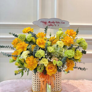 hoa sinh nhật tone xanh vàng