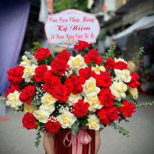 hoa khai trương tone đỏ và vàng