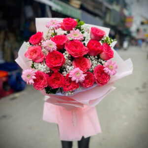 hoa chúc mừng tone đỏ hồng