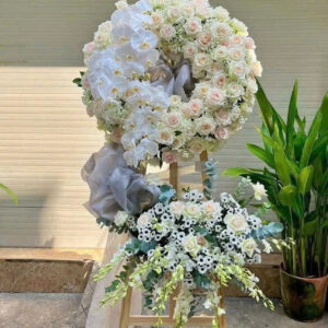 hoa tang lễ tone hồng phấn, xanh