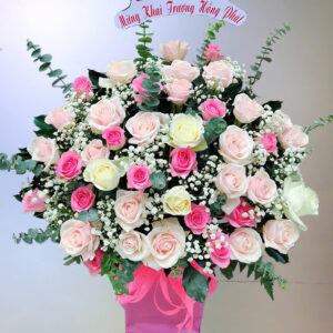 hoa sinh nhật tone hồng nhạt, xanh