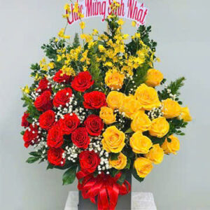 hoa sinh nhật tone đỏ, vàng