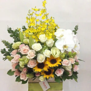 hoa sinh nhật tone hồng, vàng