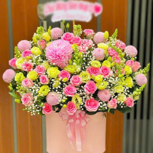 hoa sinh nhật tone xanh hồng