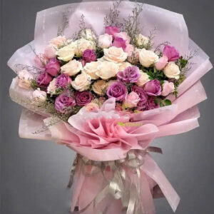 hoa sinh nhật tone hồng, trắng