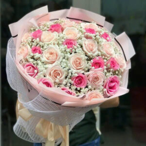 hoa sinh nhật hồng + hoa baby