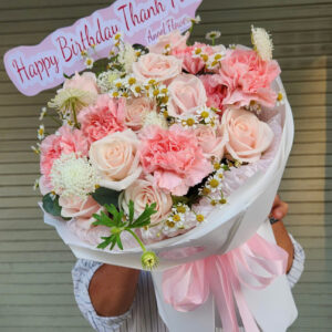 hoa sinh nhật tone hồng