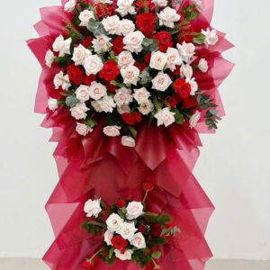 kệ hoa chúc mừng tone đỏ, hồng